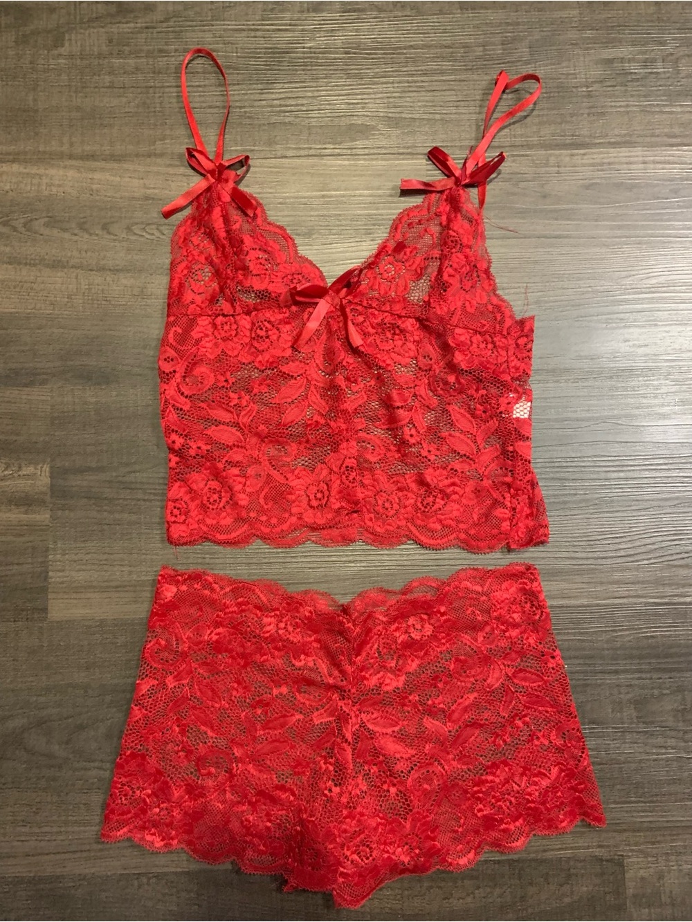 Lace Crop Bralette & Lace Short Set - Red Women's Intimates
